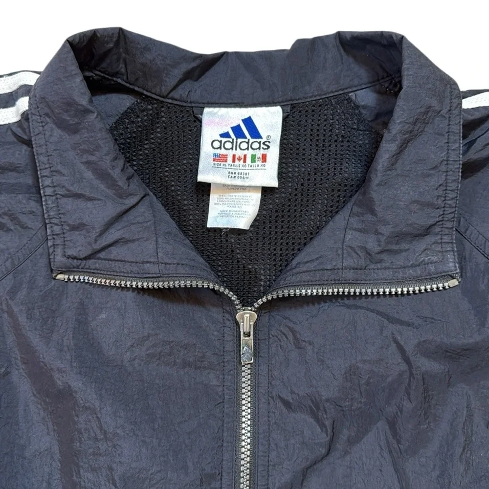 Vintage 90s Adidas 3 Stripe Half Zip Pullover Windbreaker Jacket XL Black